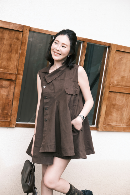 Marcelline Button-Front Dress in Brown