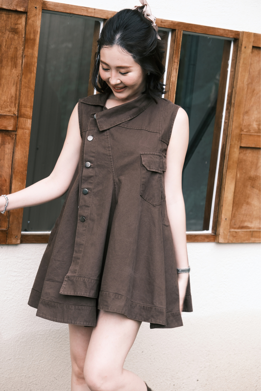 Marcelline Button-Front Dress in Brown
