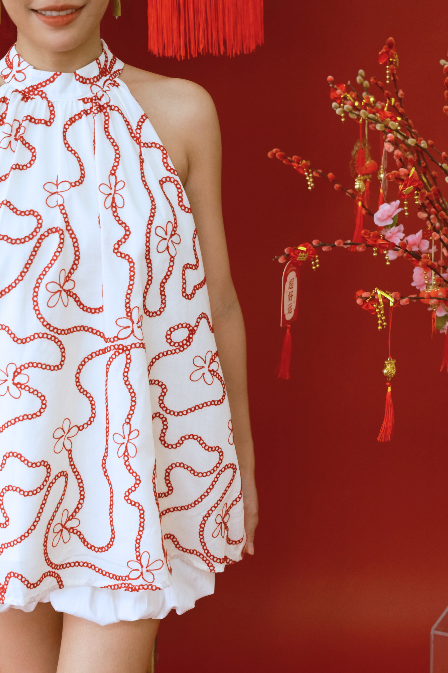 Colette Halter Mini Dress in Petal Rouge (In-Stock)