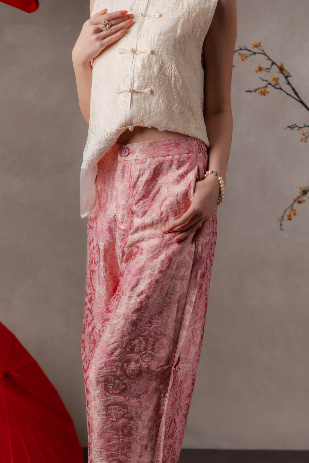 Cara Crinkle Wide-Leg Pants in Dusty Rose