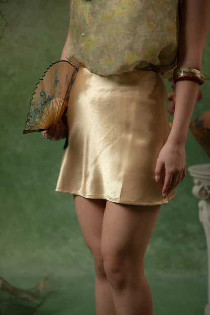 Amber Satin Mini Skirt in Gold