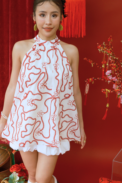 Colette Halter Mini Dress in Petal Rouge (In-Stock)