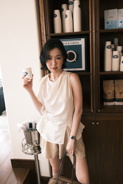 Celeste Draped Ruffle Top in Beige