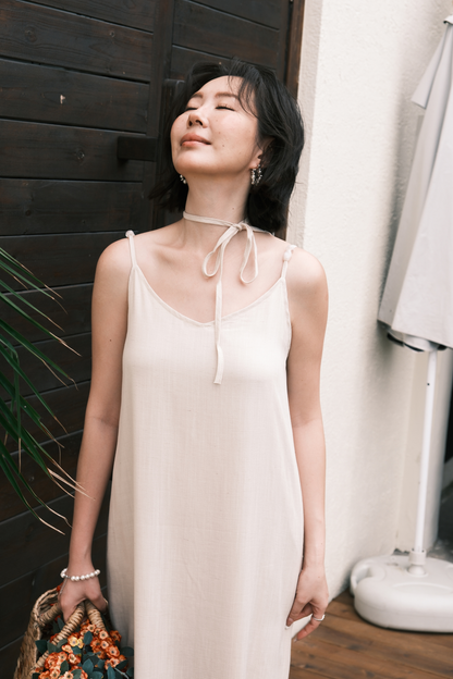 Soleia Fringe Maxi Dress in Oatmeal
