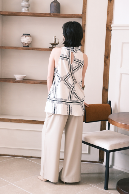 Noelle Scarf Linen Top in Cream