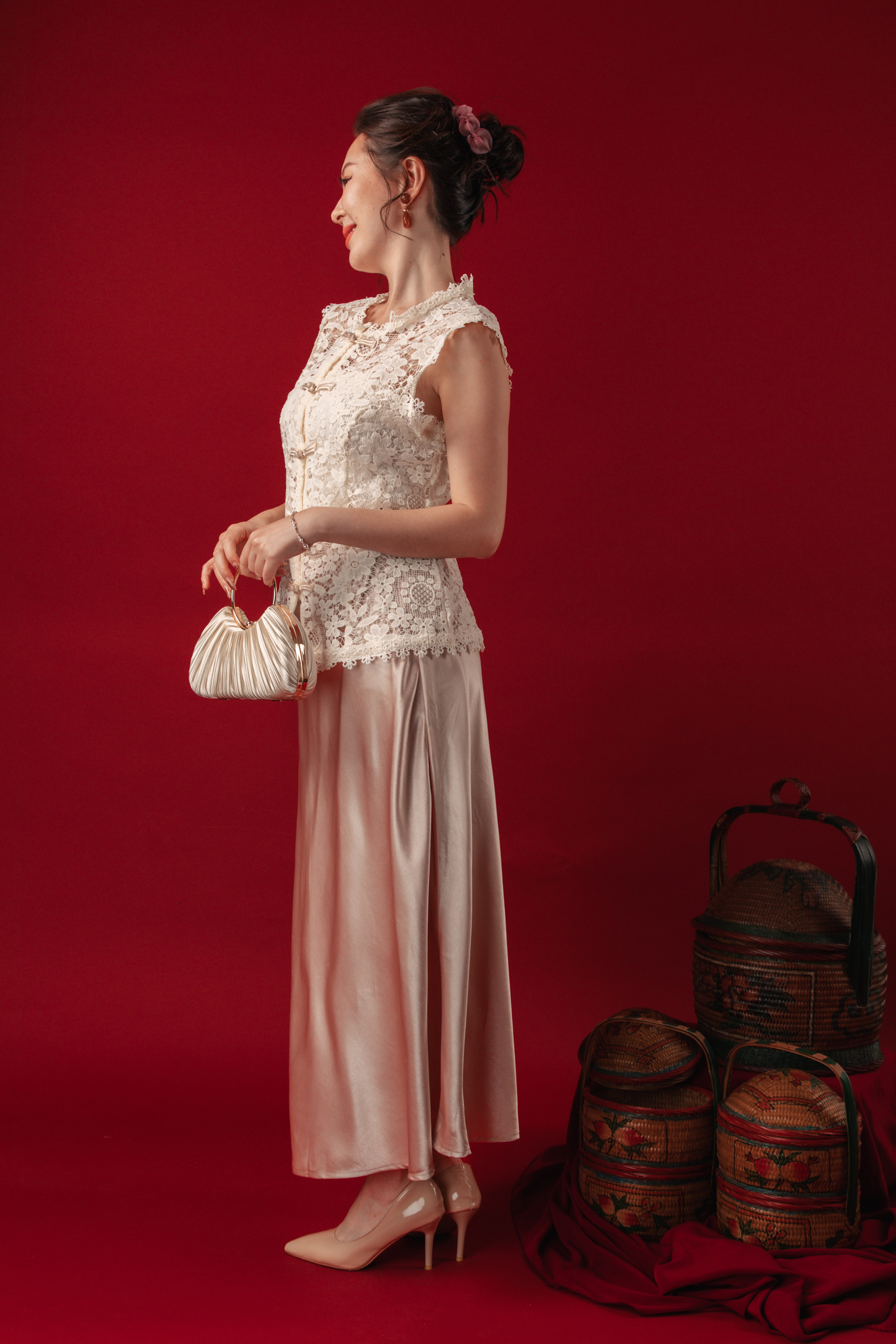 Clara Lace Embroidered Vest / Selene Satin Mermaid Skirt (In-Stock)