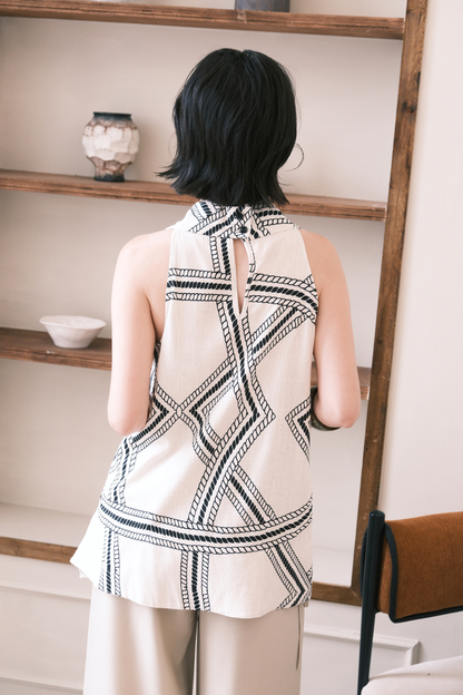 Noelle Scarf Linen Top in Cream