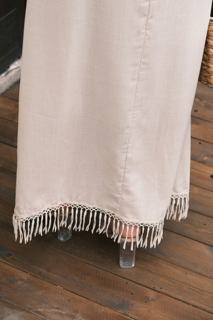 Soleia Fringe Maxi Dress in Oatmeal