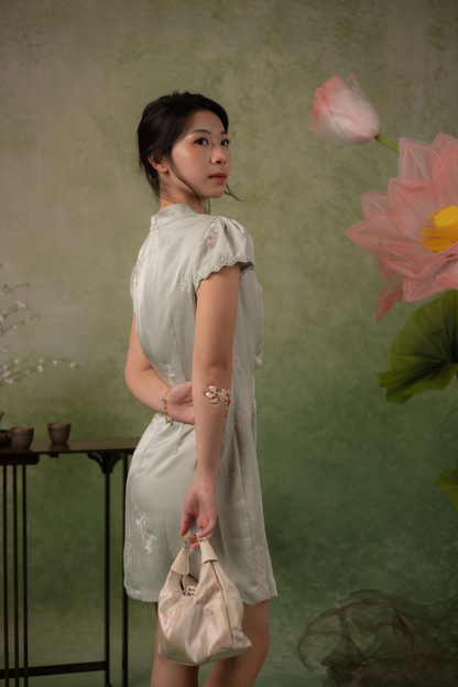 Jasmine Blossom Cheongsam Dress in Sage