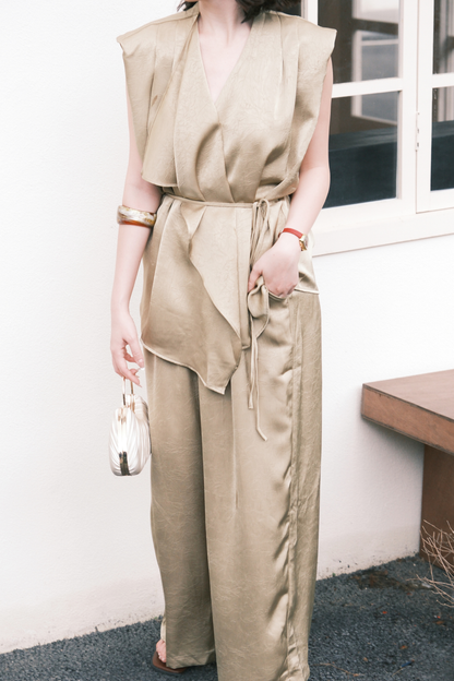 Olienne Satin Wrap Set in Green