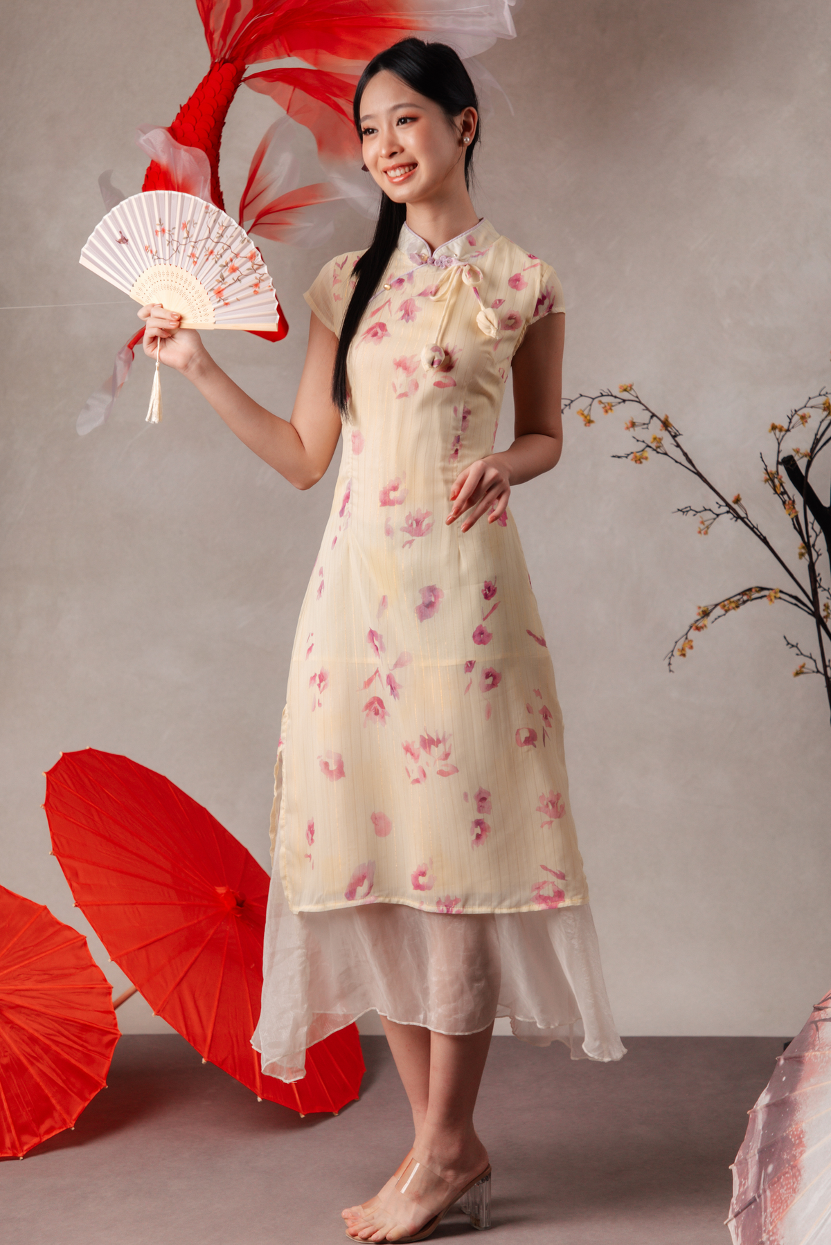 Annabelle Petal Cheongsam Dress in Yellow