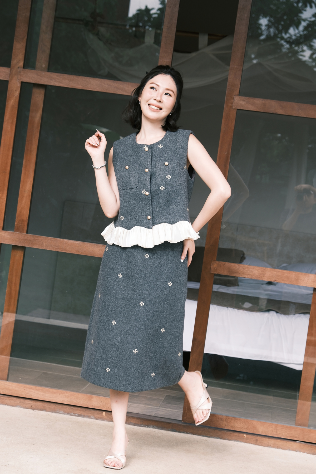 Colette Top & Skirt Set in Grey