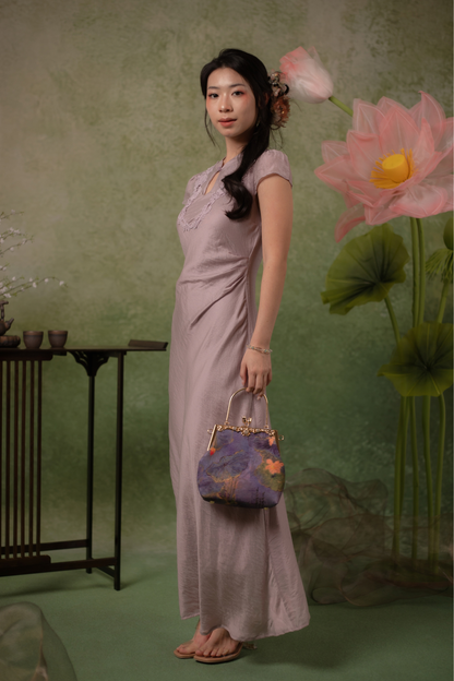 Serene Bloom Cheongsam Dress in Dusty Mauve