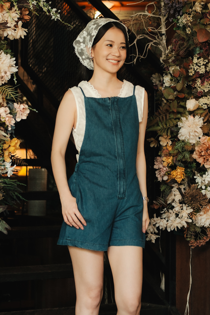 Odette Cross-Back Denim Romper