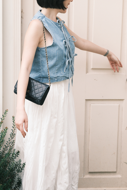 Rhea Lace-Up Denim Vest in Blue