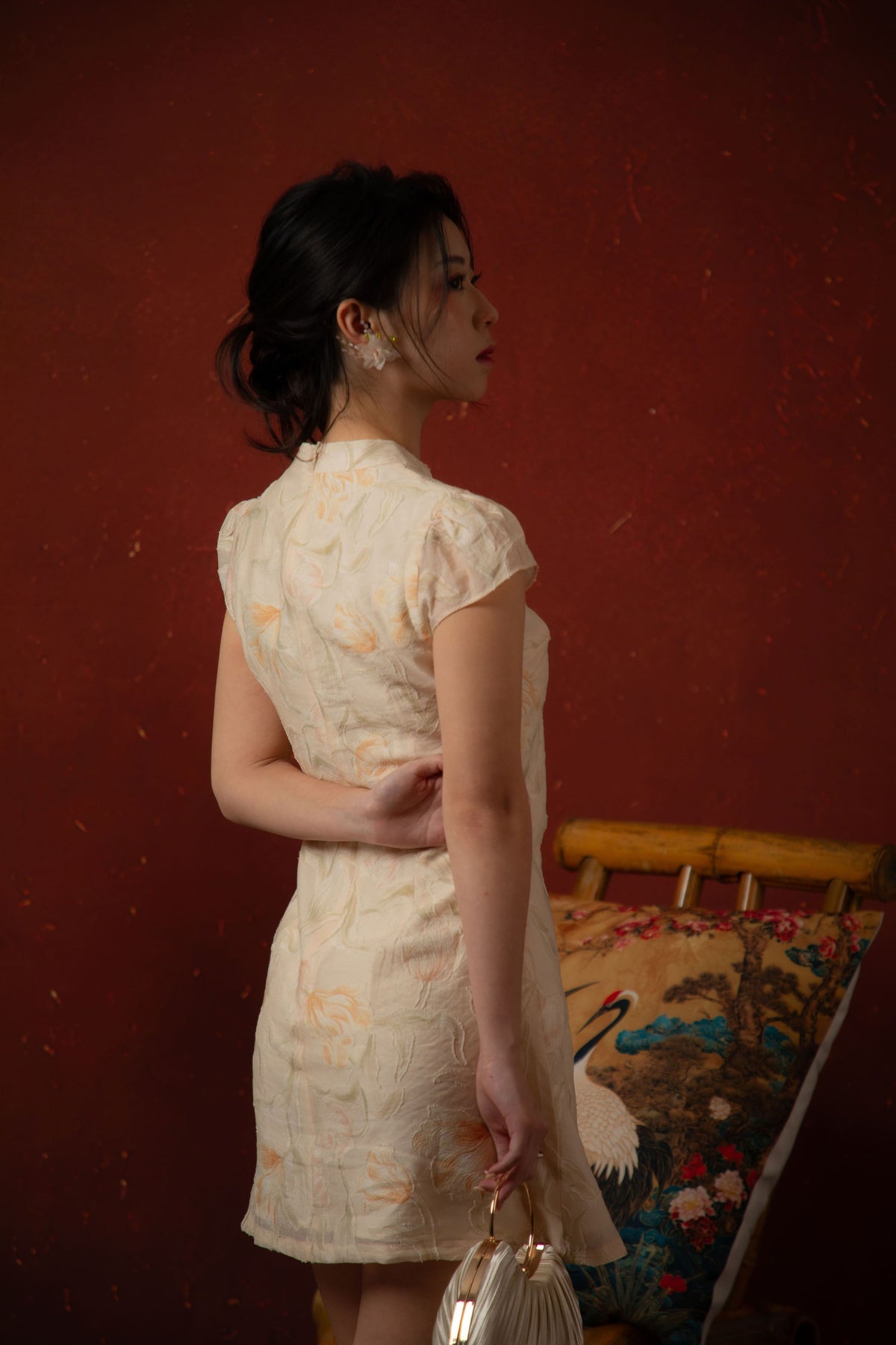 Oriental Garden Cheongsam Dress in Ivory