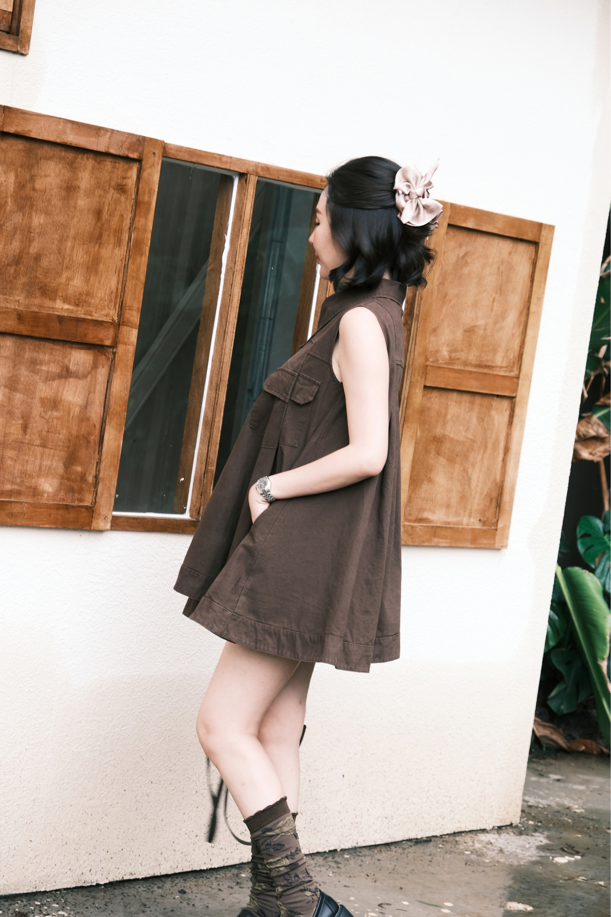 Marcelline Button-Front Dress in Brown