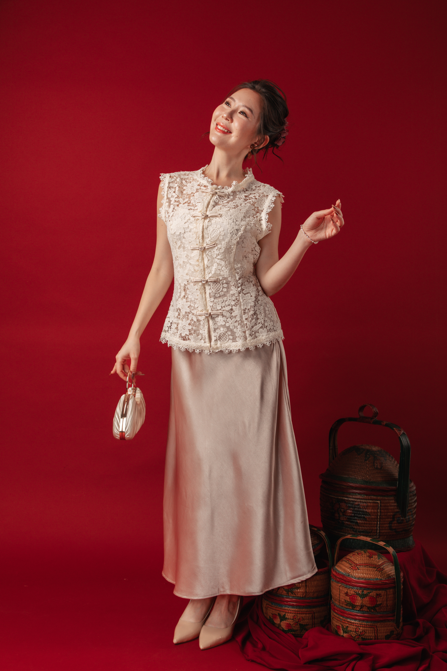 Clara Lace Embroidered Vest / Selene Satin Mermaid Skirt (In-Stock)