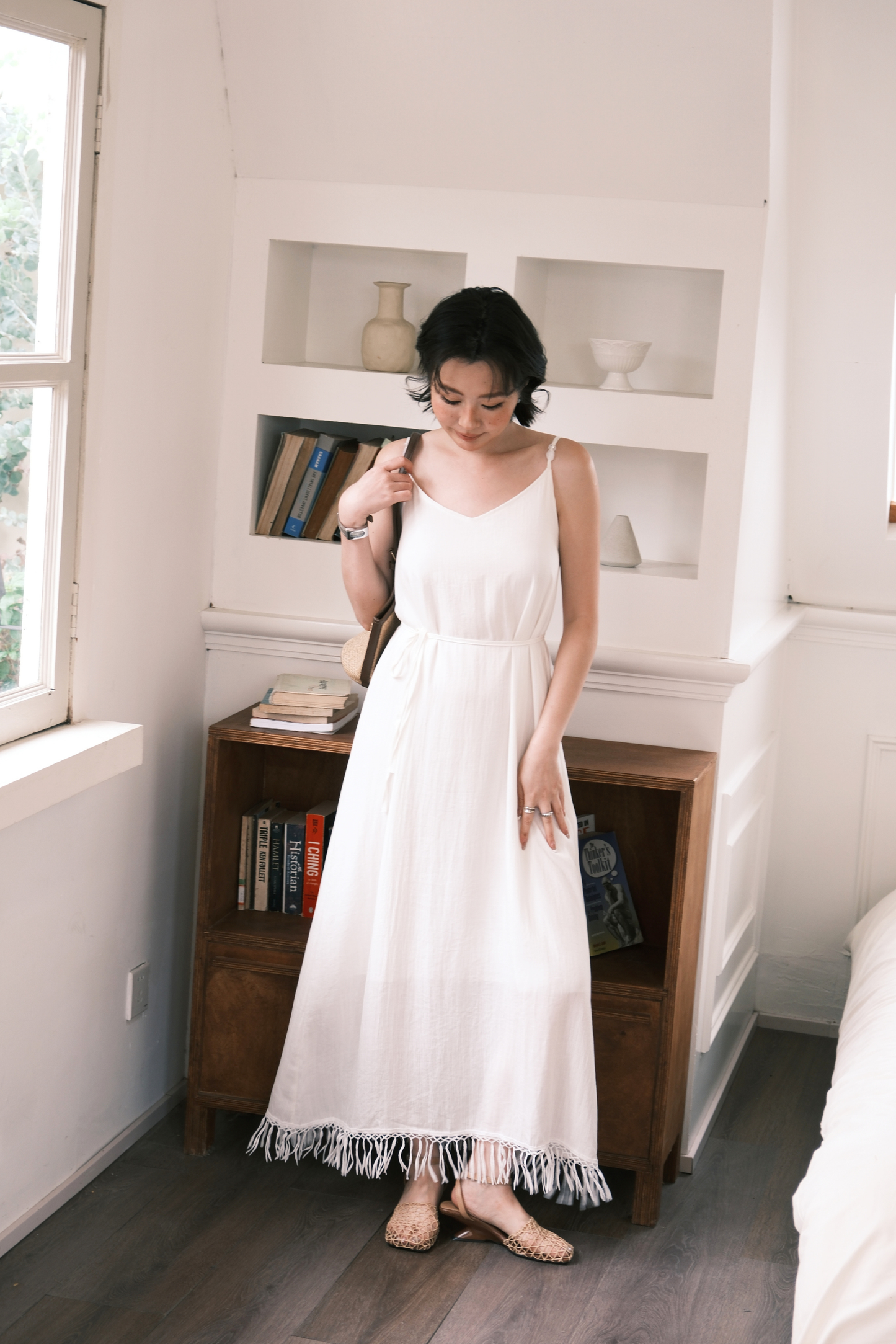Soleia Fringe Maxi Dress in White