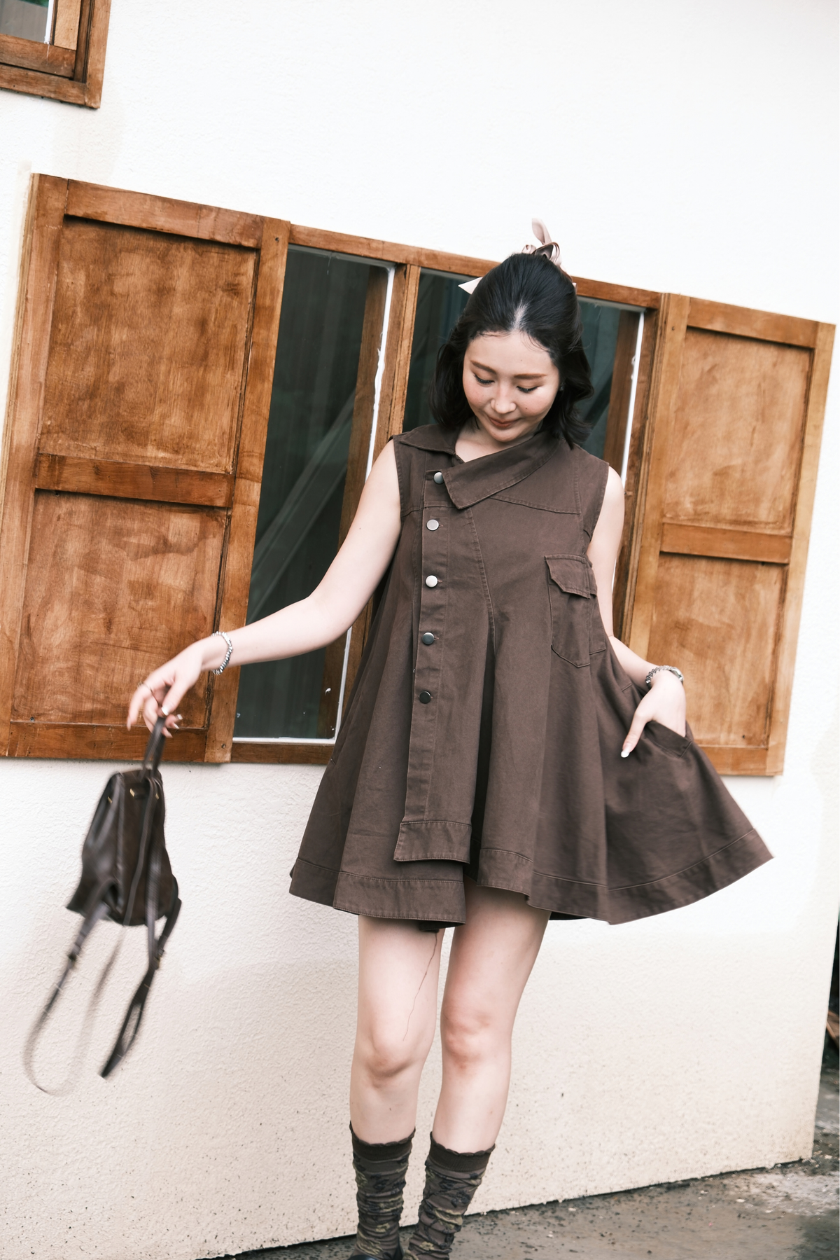 Marcelline Button-Front Dress in Brown