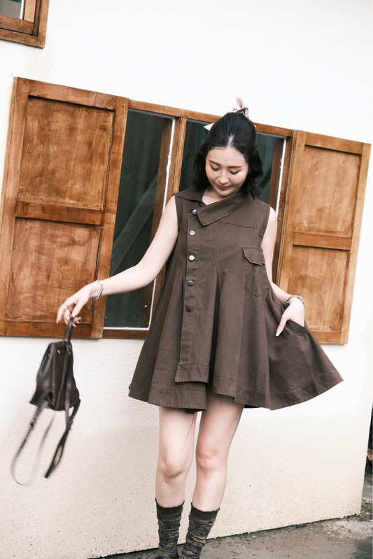 Marcelline Button-Front Dress in Brown