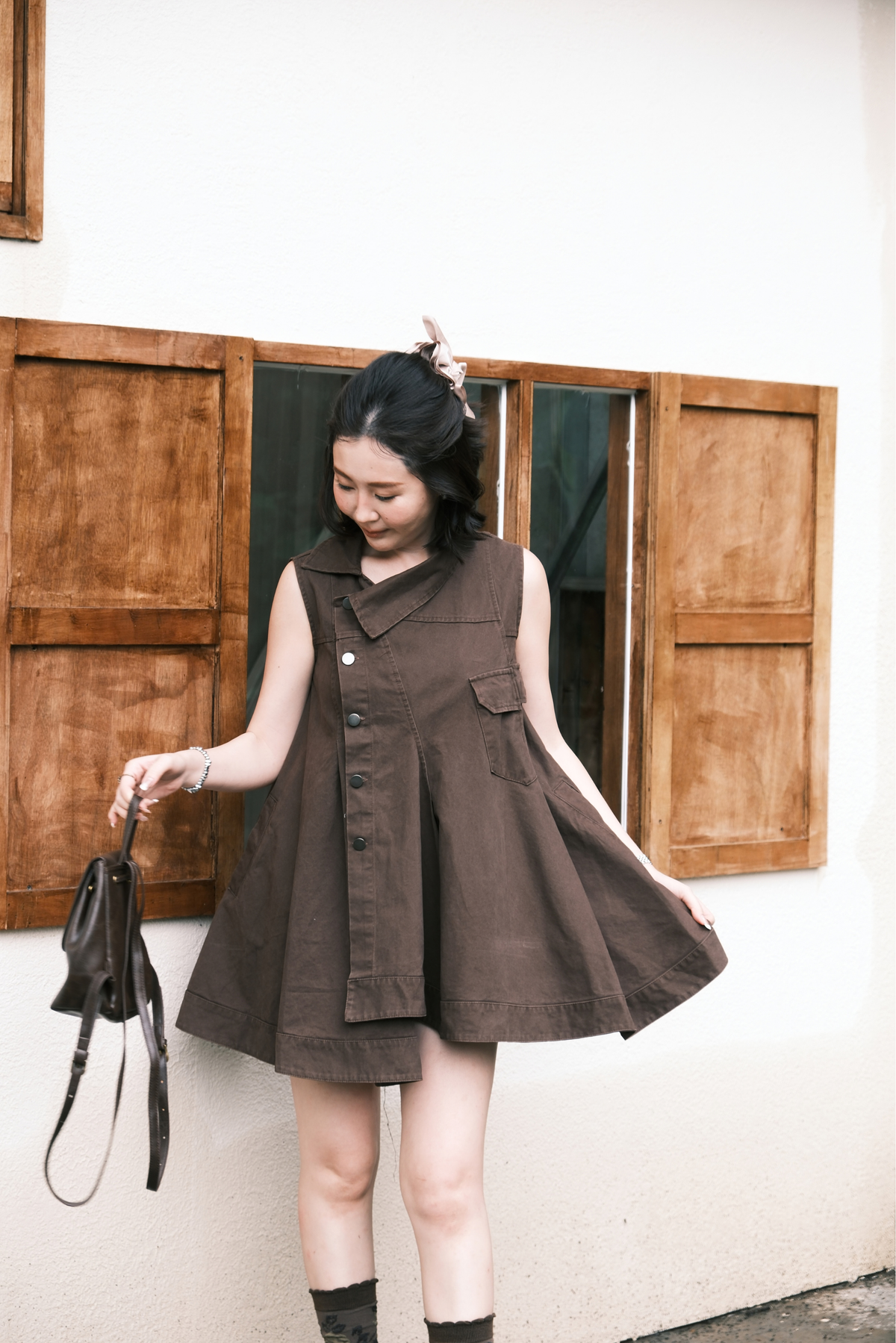 Marcelline Button-Front Dress in Brown