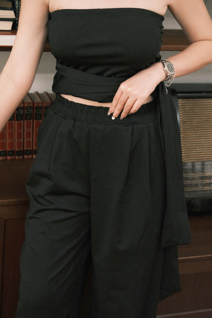 Solène Drape Tie Tube & Wide-Leg Pants Set