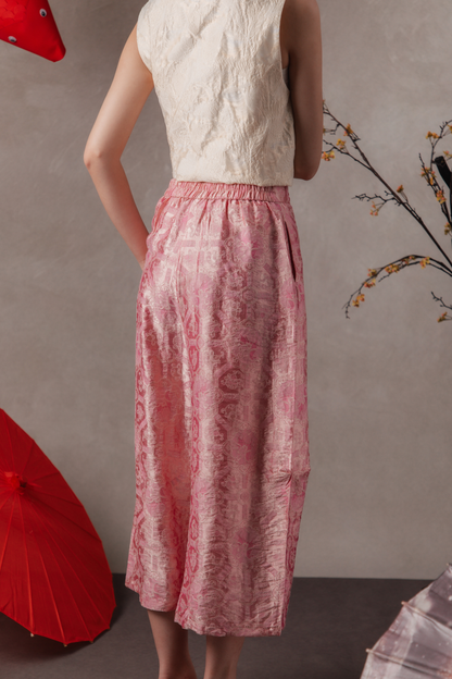 Cara Crinkle Wide-Leg Pants in Dusty Rose