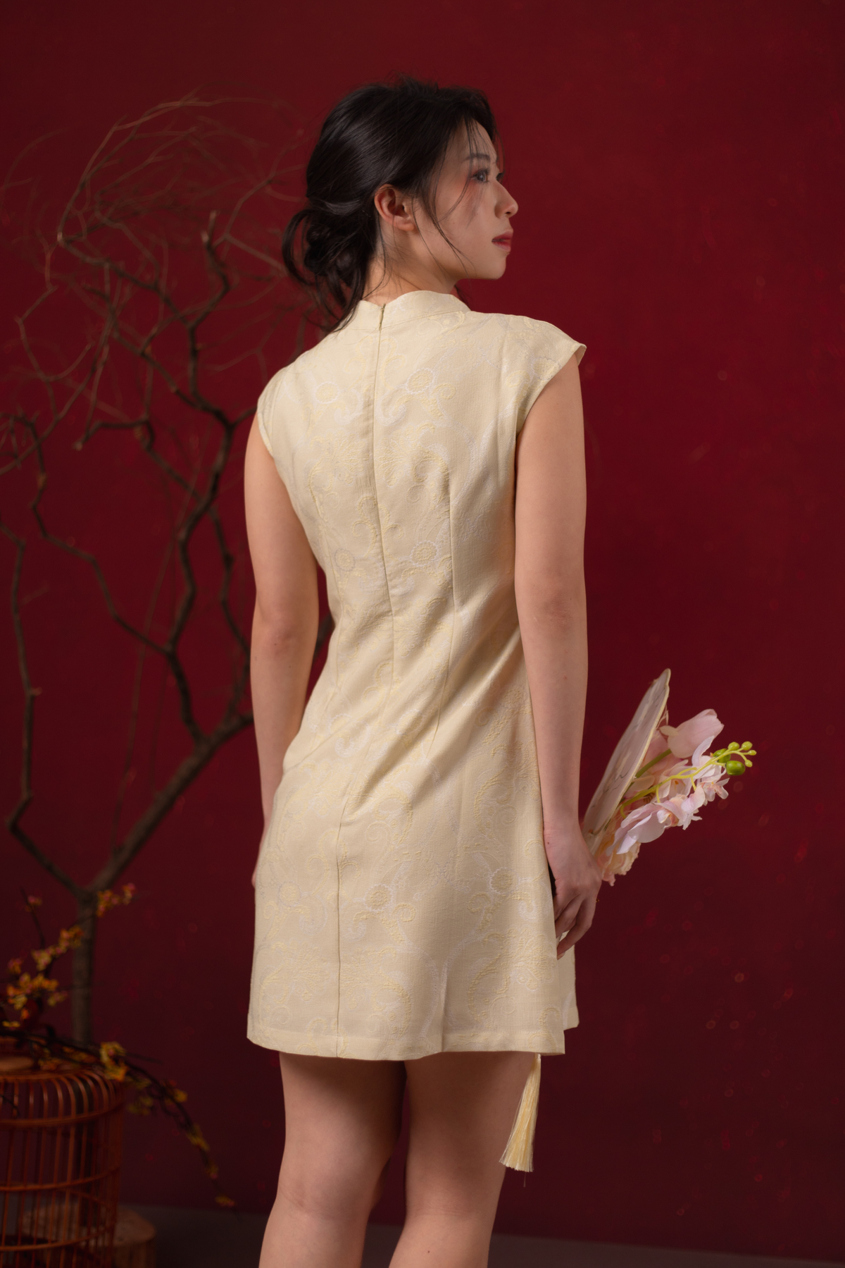 Céleste Chinoiserie Cheongsam Dress in Yellow