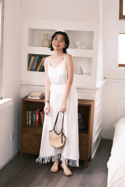 Soleia Fringe Maxi Dress in White