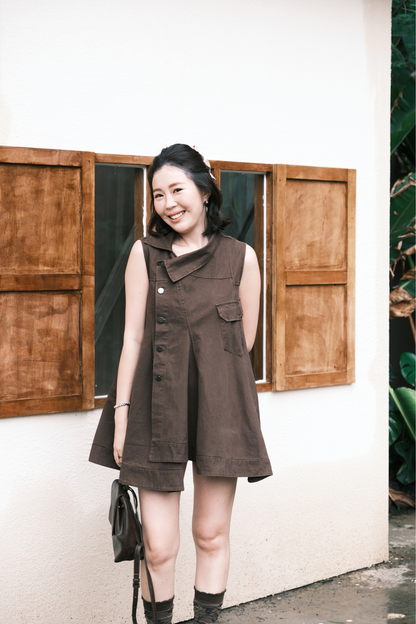 Marcelline Button-Front Dress in Brown