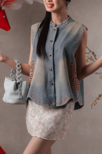 Cynara Butterfly Cheongsam Vest in Denim