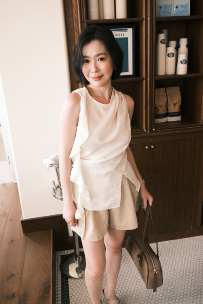 Celeste Draped Ruffle Top in Beige