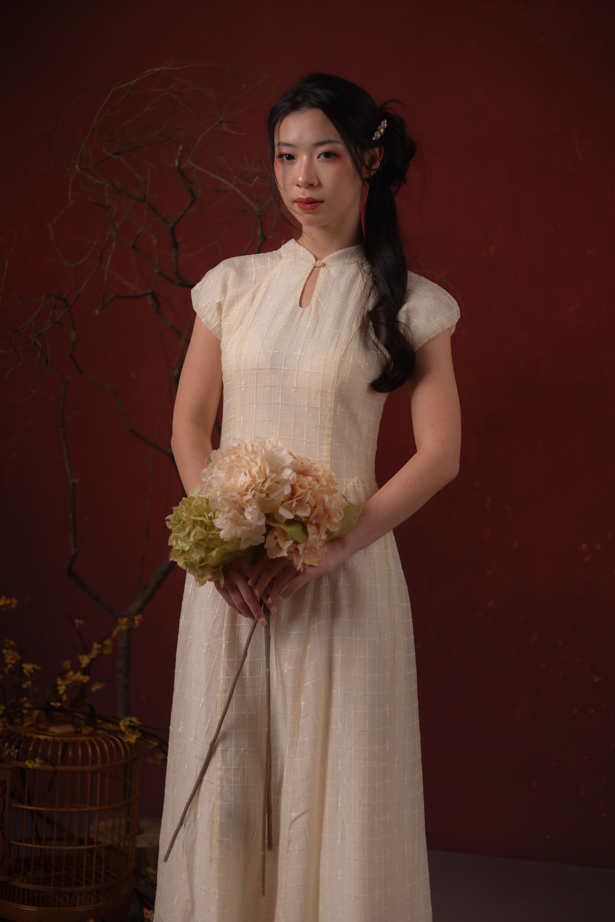 Élodie Grace Cheongsam Dress in Champagne