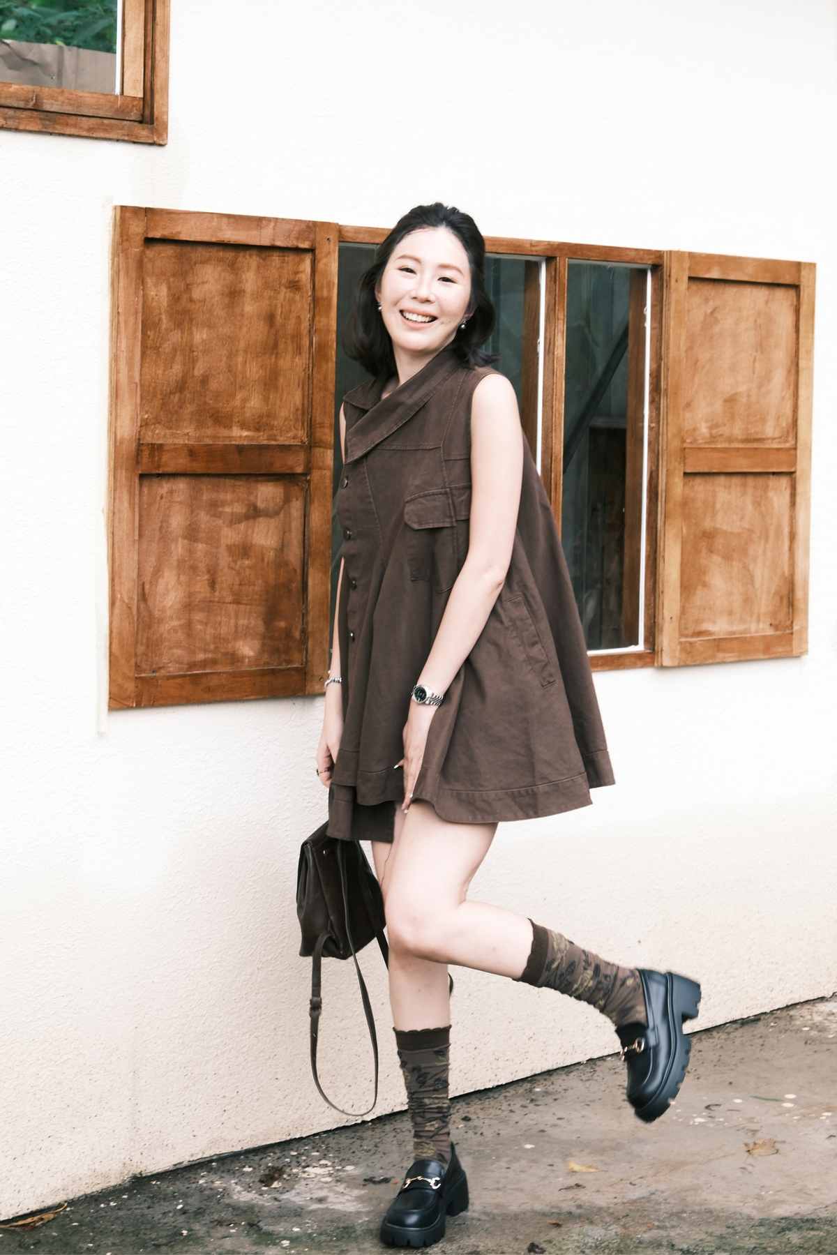Marcelline Button-Front Dress in Brown