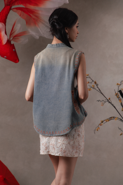Cynara Butterfly Cheongsam Vest in Denim