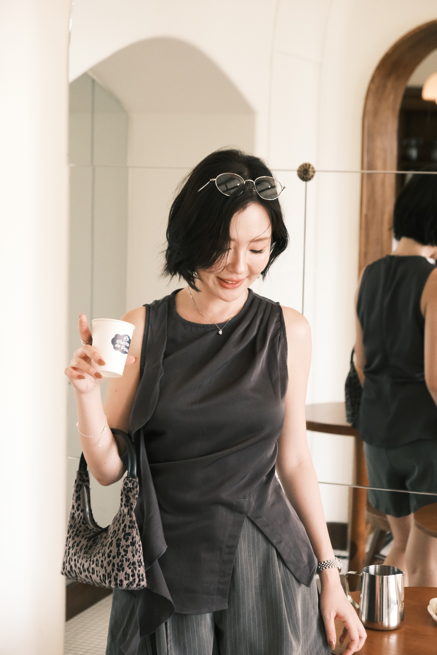 Celeste Draped Ruffle Top in Dark Grey