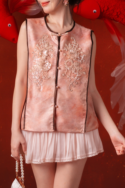 Estelle Filigree Cheongsam Vest in Dusty Rose