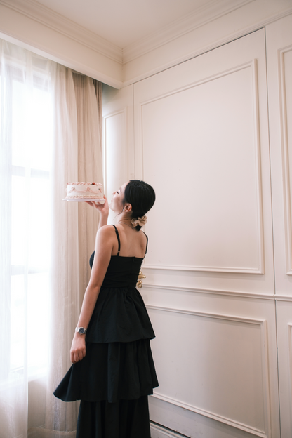 Vivienne Tiered V-Neck Maxi Dress in Black