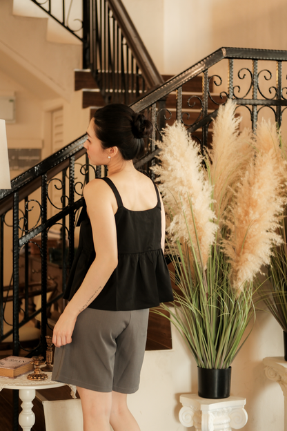 Élise Bow Strap Babydoll Top in Black