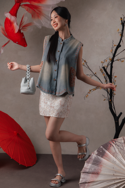 Elissa Flower-Petal Skirt in Ivory Blush