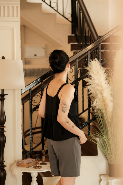 Élise Bow Strap Babydoll Top in Black