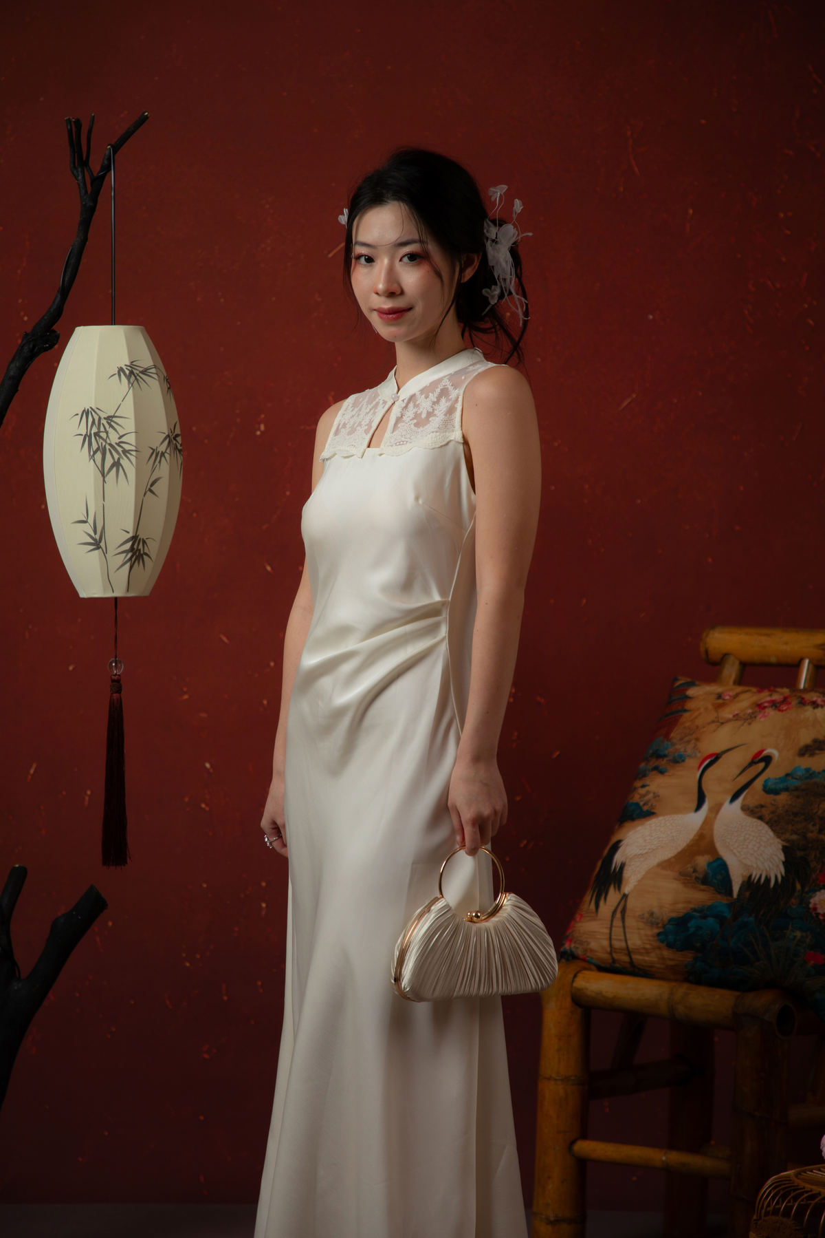 Amélie Perle Cheongsam Dress in Pearl White