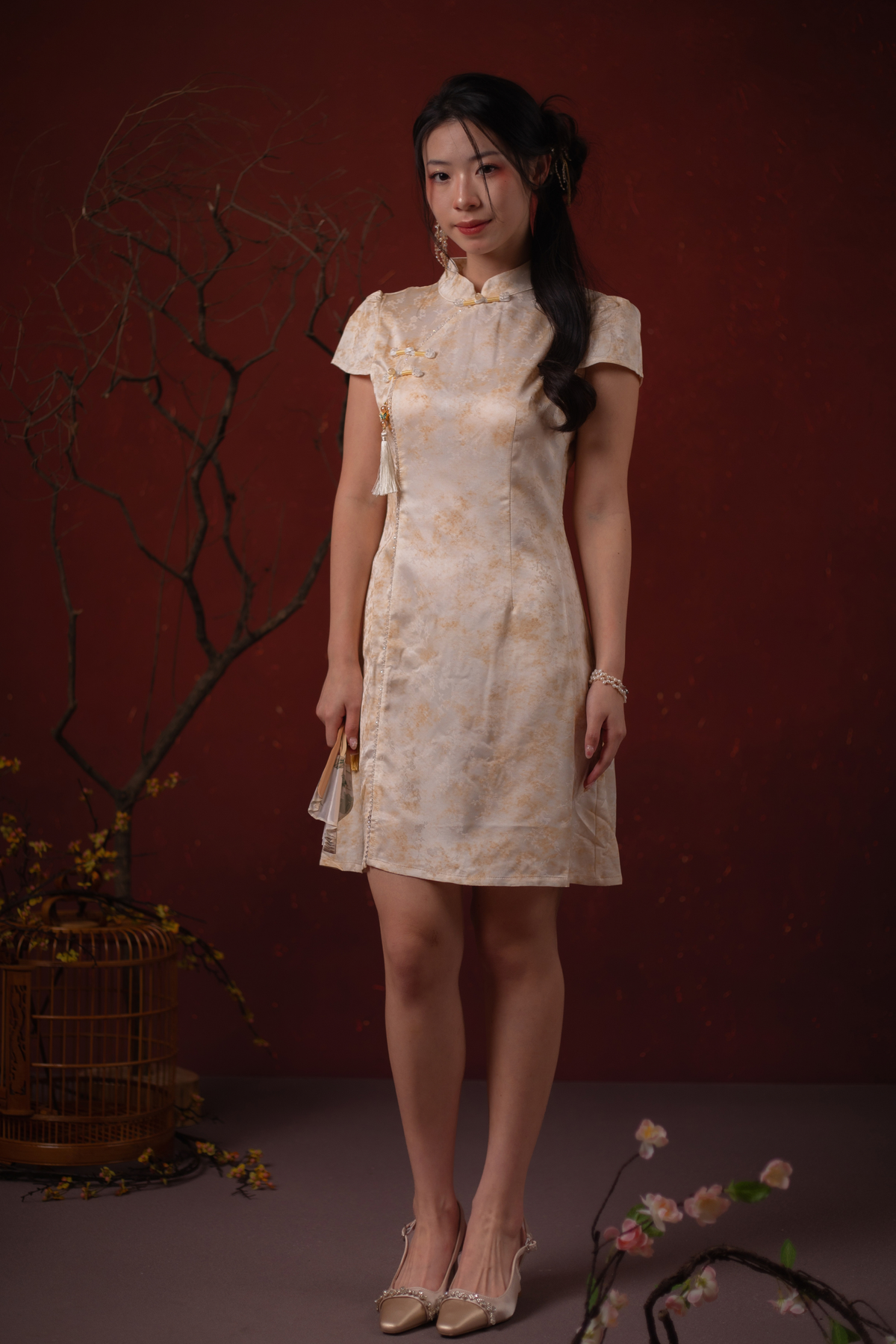 Seraphine Blossom Cheongsam Dress in Champagne