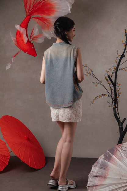 Elissa Flower-Petal Skirt in Ivory Blush