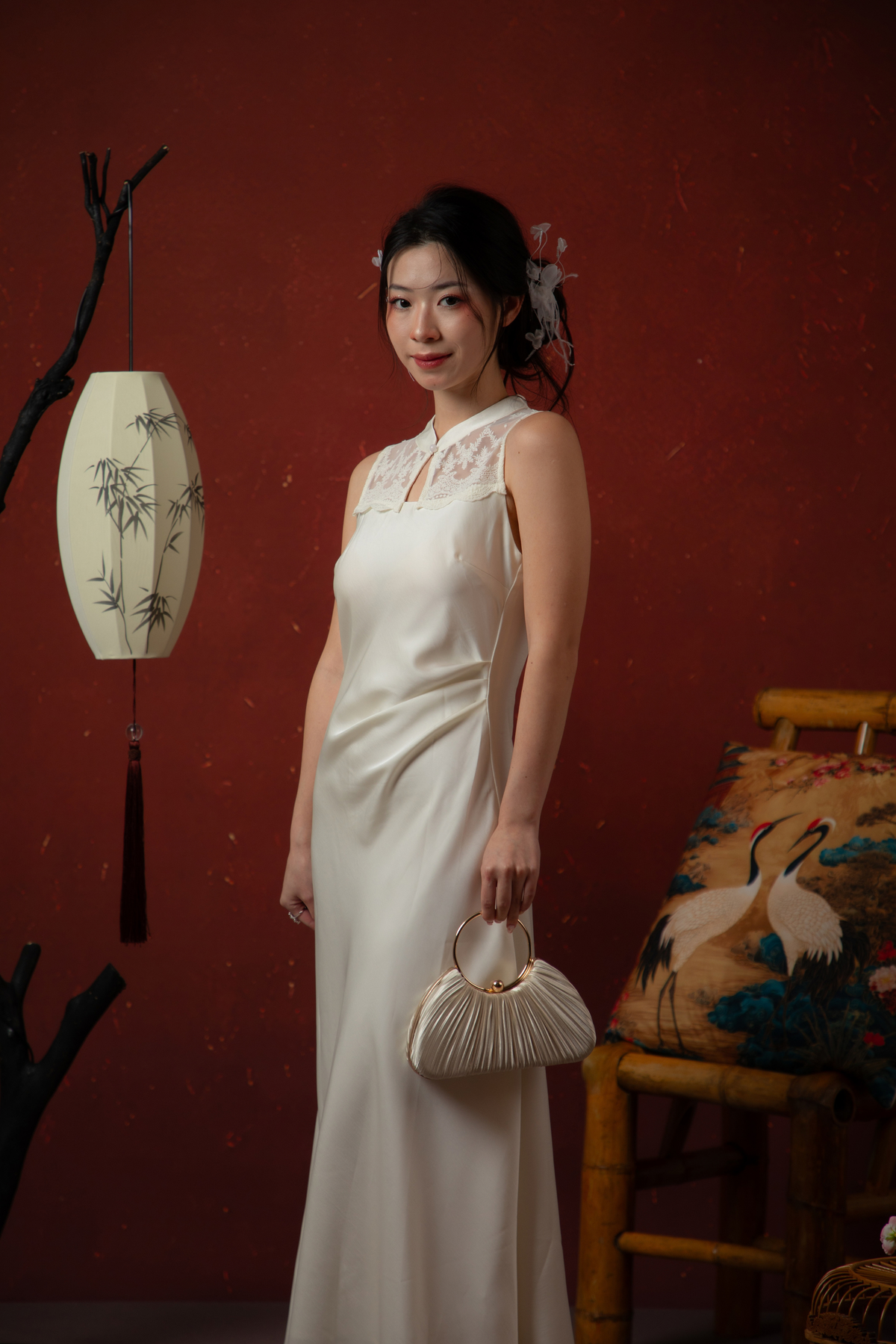 Amélie Perle Cheongsam Dress in Pearl White