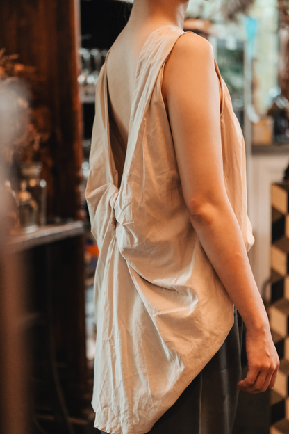 Inès Draped Back Knot Top in Beige