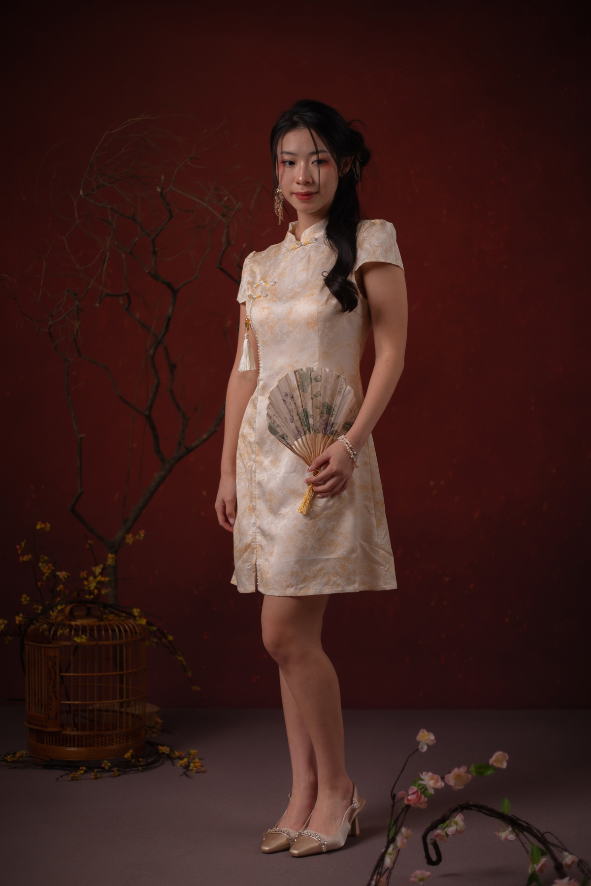 Seraphine Blossom Cheongsam Dress in Champagne