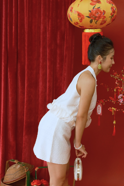 Celeste Halter Cheongsam Set in Ivory (In-Stock)