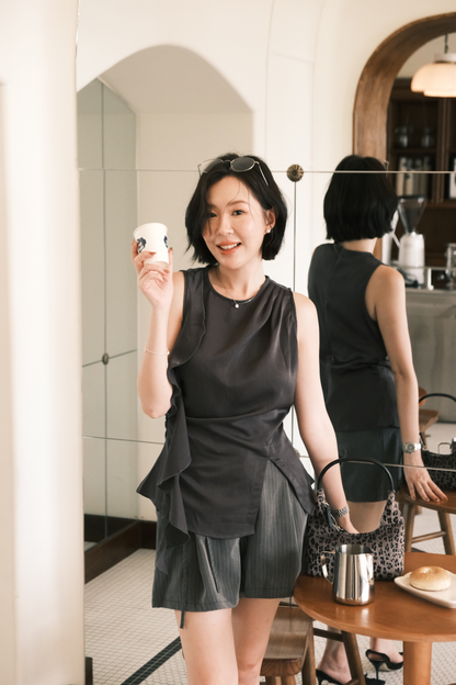 Celeste Draped Ruffle Top in Dark Grey